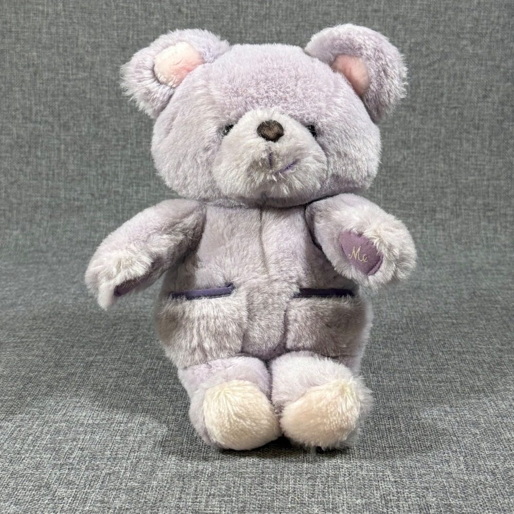 VTG 1984 Applause Lavender Purple Teddy Bear Stuffed Plush Who Loves You? Me 9"